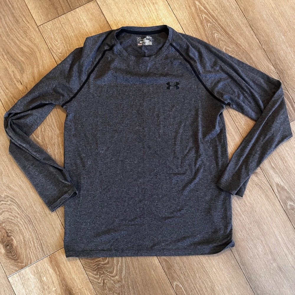 Under Armour HeatGear Mens Small Gray Heather Long Sleeve Training Shirt 1264088
